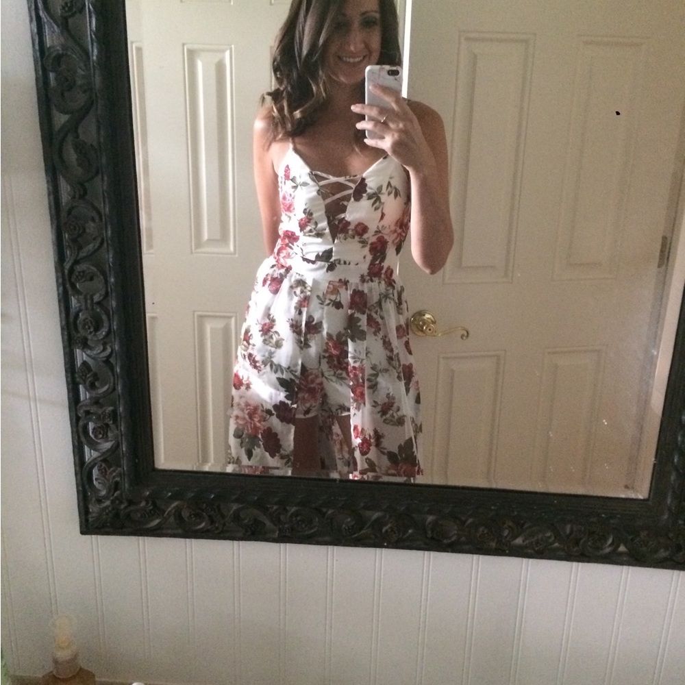 Floral Maxi romper with Red and Green Accents
